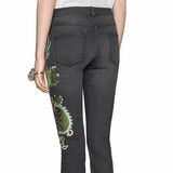 sz 28 NEW $1300 GUCCI Gray GREEN CHINESE DRAGON EMBROIDERY Denim SKINNY JEANS