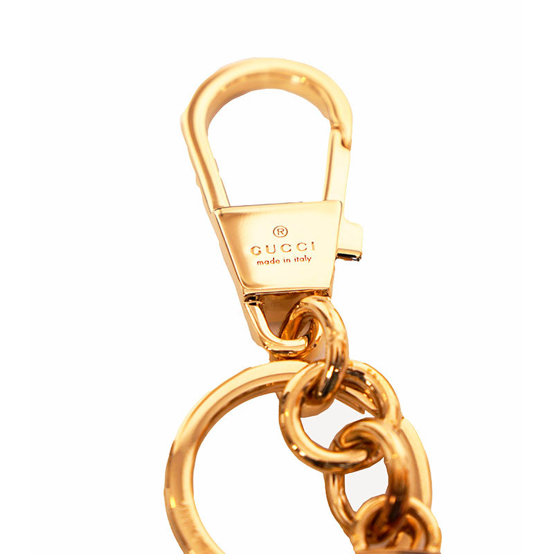 NEW $495 GUCCI Gold Tone Brass Interlocking GG LOGO Red/Blue Enamel KEYCHAIN NIB