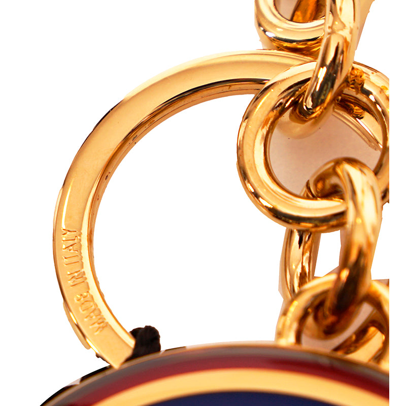 NEW $495 GUCCI Gold Tone Brass Interlocking GG LOGO Red/Blue Enamel KEYCHAIN NIB