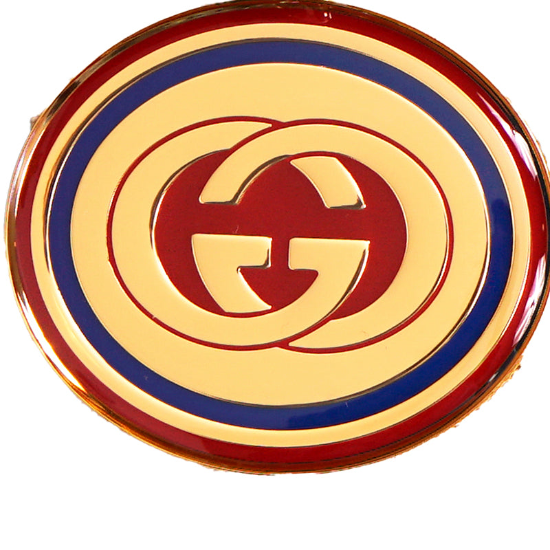 NEW $495 GUCCI Gold Tone Brass Interlocking GG LOGO Red/Blue Enamel KEYCHAIN NIB
