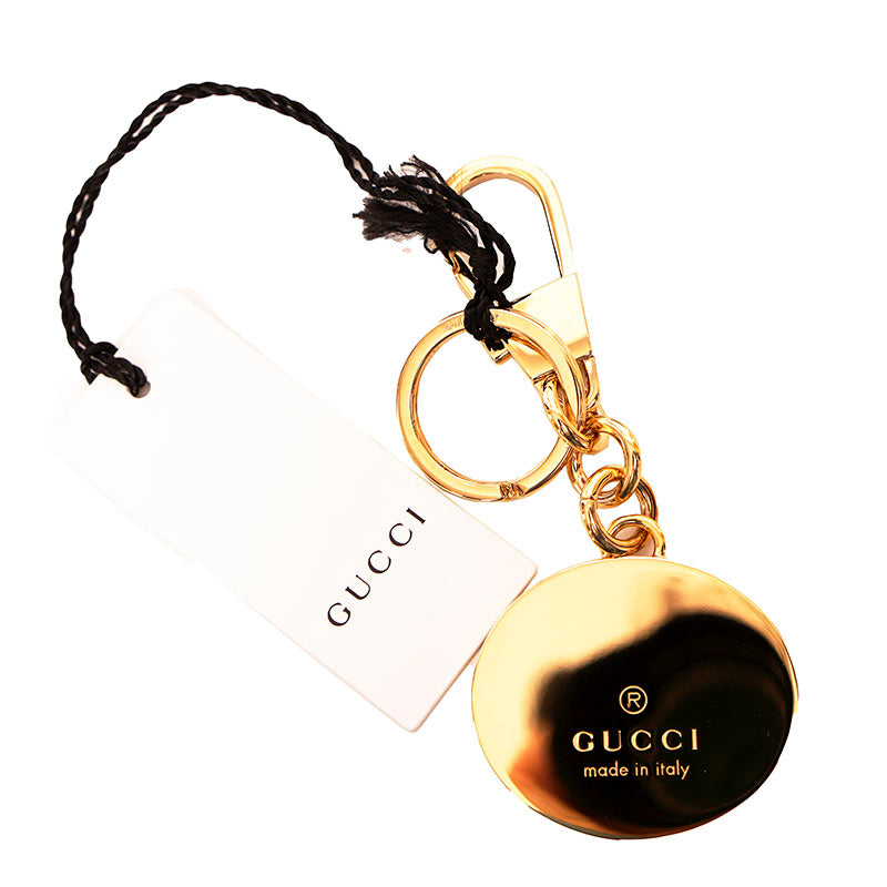 NEW $495 GUCCI Gold Tone Brass Interlocking GG LOGO Red/Blue Enamel KEYCHAIN NIB