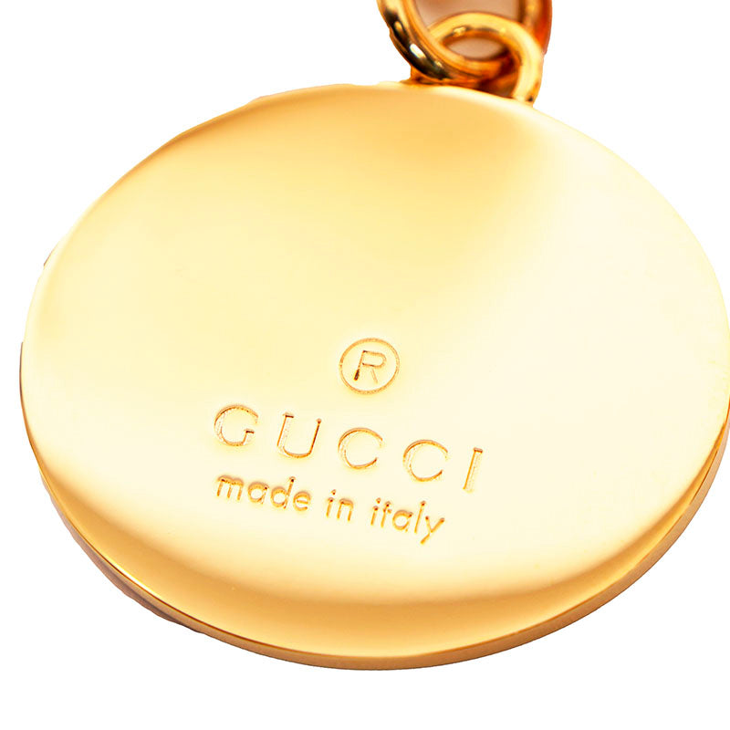 NEW $495 GUCCI Gold Tone Brass Interlocking GG LOGO Red/Blue Enamel KEYCHAIN NIB