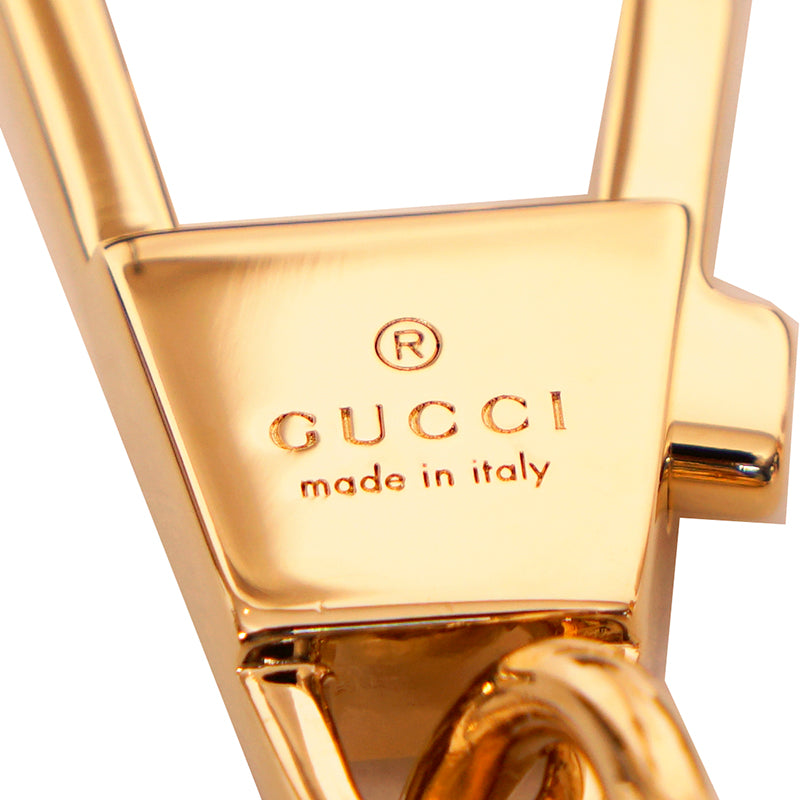 NEW $495 GUCCI Gold Tone Brass Interlocking GG LOGO Red/Blue Enamel KEYCHAIN NIB