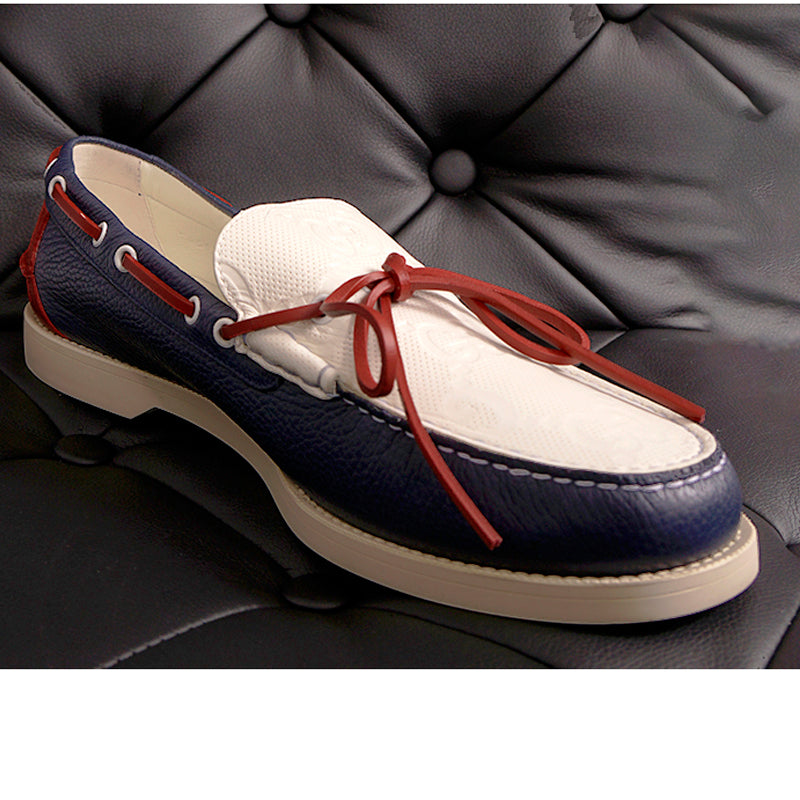 11.5G 12 NEW $890 GUCCI Men's Red White Blue GG Embossed Riverside BOAT LOAFERS