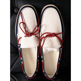 11.5G 12 NEW $890 GUCCI Men's Red White Blue GG Embossed Riverside BOAT LOAFERS