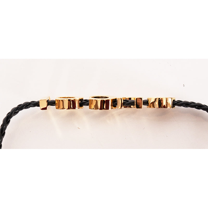 NEW $570 GUCCI Black Braided Leather Gold Tone Brass LOGO CHOKER NECKLACE 15"