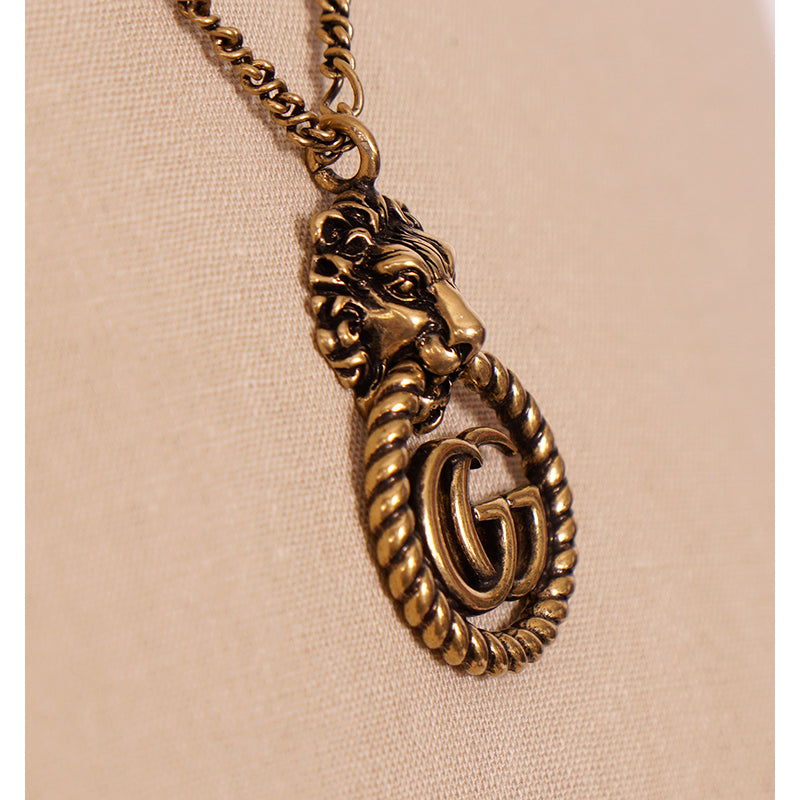 GUCCI★素敵!Lion Head Aged Gold Tone GG LOGO NECKLACE NEW $730 GUCCI Lion Head Aged Gold Tone MARMONT GG LOGO