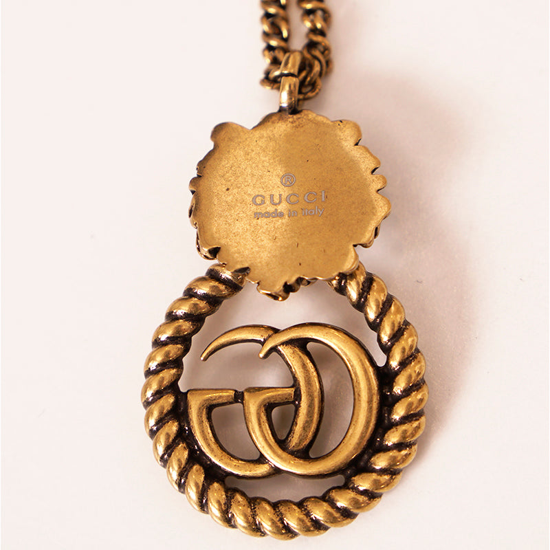 GUCCI★素敵！Lion Head Aged Gold Tone GG LOGO NECKLACE NEW $730 GUCCI Lion Head Aged Gold Tone MARMONT GG LOGO