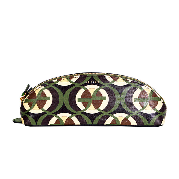 NEW $410 GUCCI Green Brown Black Demetra MOD GG Cascade Pencil CASE TRAVEL POUCH