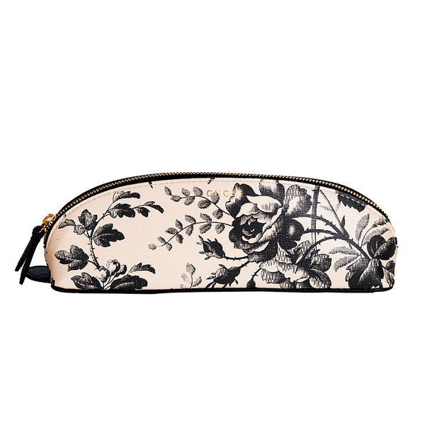 NEW $410 GUCCI Black & Ivory Herbarium FLORA FLORAL Pencil CASE TRAVEL POUCH NIB