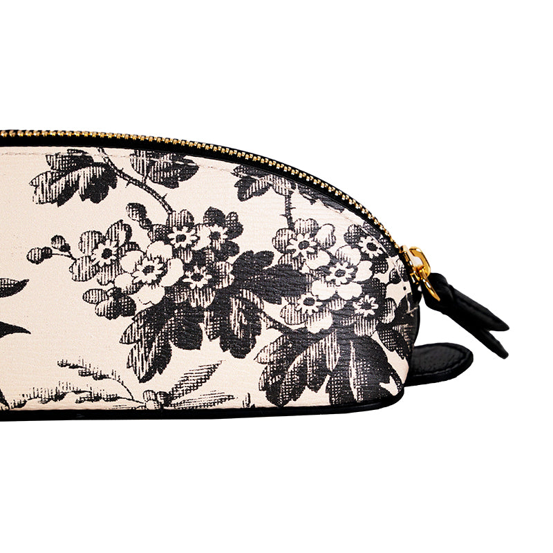 NEW $410 GUCCI Black & Ivory Herbarium FLORA FLORAL Pencil CASE TRAVEL POUCH NIB