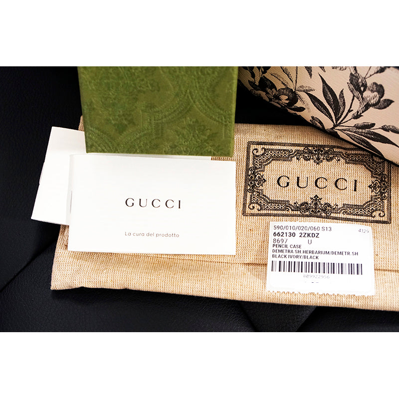 NEW $410 GUCCI Black & Ivory Herbarium FLORA FLORAL Pencil CASE TRAVEL POUCH NIB