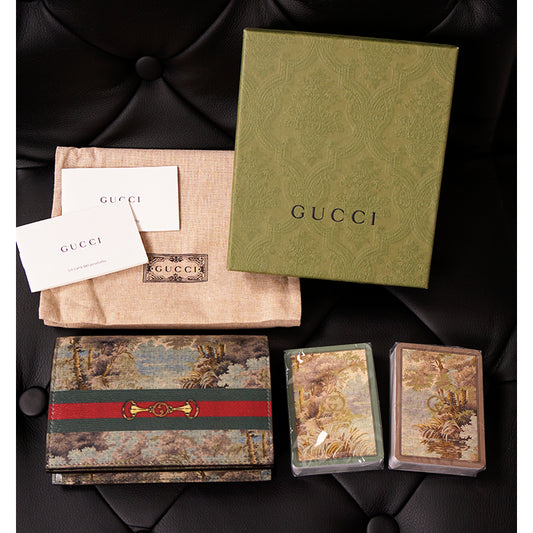 NEW $590 GUCCI Radura Print Demetra Fabric GG PLAYING CARDS & CASE w/ 2 DECKS
