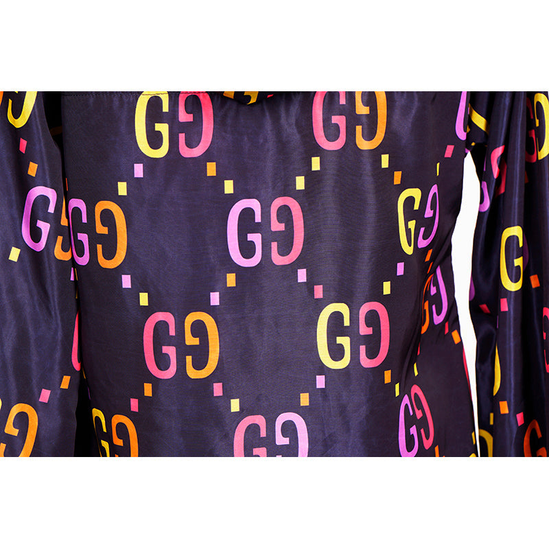 36 NEW $2,600 GUCCI Womans Blue JUMBO GG PRINT Anorak PULLOVER JACKET MINI DRESS