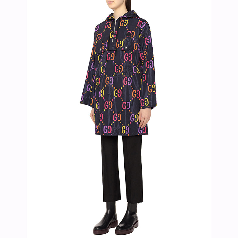 36 NEW $2,600 GUCCI Womans Blue JUMBO GG PRINT Anorak PULLOVER JACKET MINI DRESS