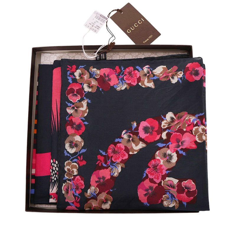 NEW $595 GUCCI Cotton FLORA FLORAL PRINT Handkerchief SET 3 POCKET SQUARE SCARF