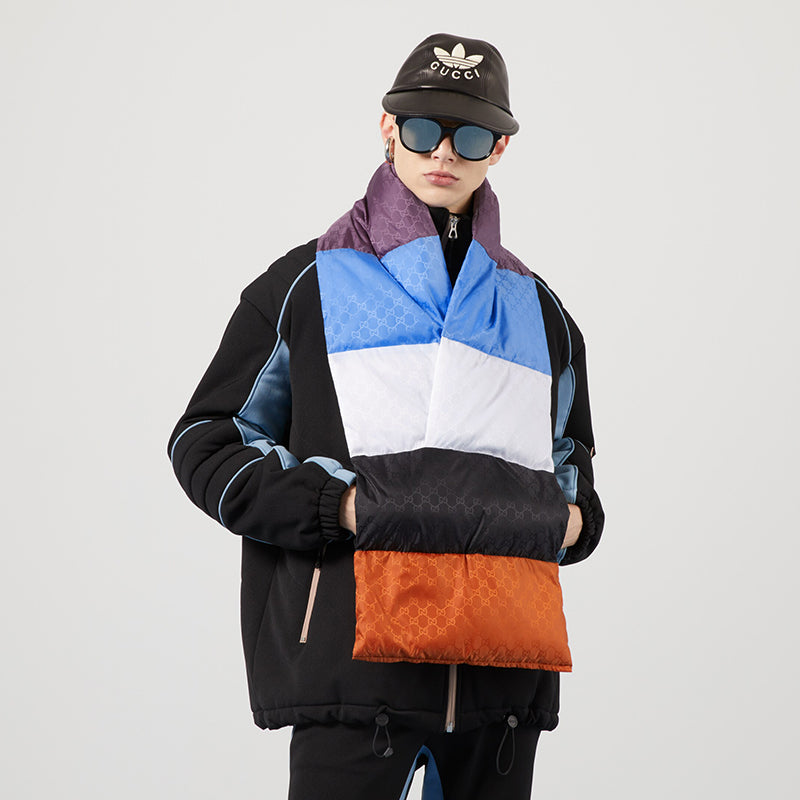 NEW $1,190 GUCCI Lucy Color Block NYLON GG LOGO Cashmere-Filled SPORTY SCARF