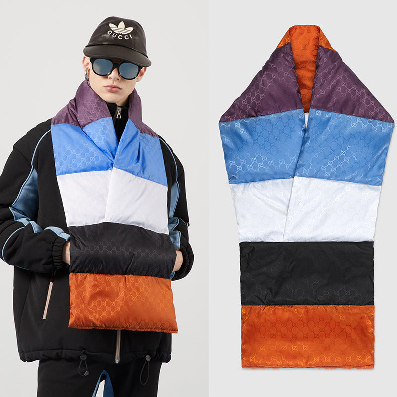 NEW $1,190 GUCCI Lucy Color Block NYLON GG LOGO Cashmere-Filled SPORTY SCARF