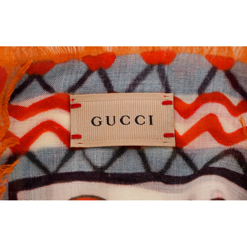 NEW $390 GUCCI Red White GINGHAM Louis Wain CAT READING BOOKS Cartoon Modal SCARF
