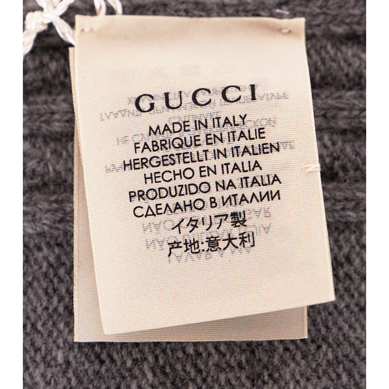 NEW $395 GUCCI Gray Heather 100% Wool CABLE KNIT RED GG LOGO 55" Long SCARF NWT