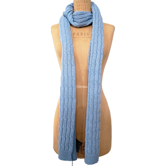 NEW $495 GUCCI Sky Blue Metallic Wool Cashmere Blend CABLE KNIT 87" Long SCARF