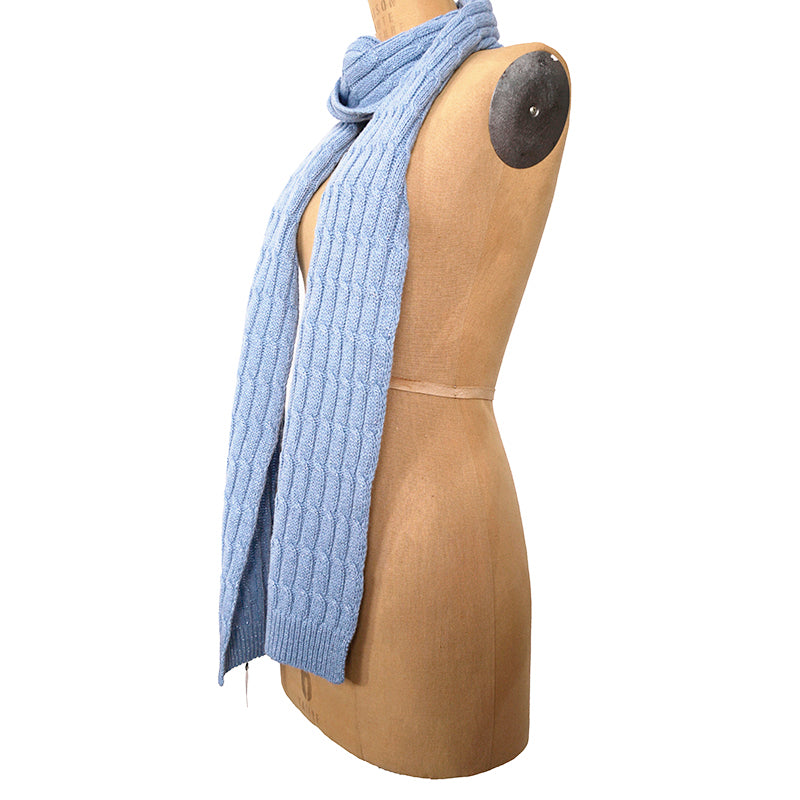 NEW $495 GUCCI Sky Blue Metallic Wool Cashmere Blend CABLE KNIT 87" Long SCARF