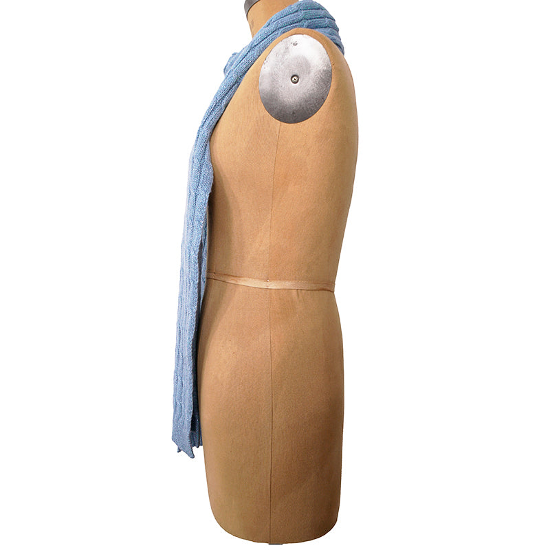 NEW $495 GUCCI Sky Blue Metallic Wool Cashmere Blend CABLE KNIT 87" Long SCARF