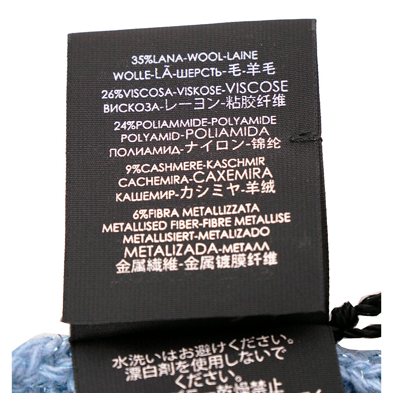 NEW $495 GUCCI Sky Blue Metallic Wool Cashmere Blend CABLE KNIT 87" Long SCARF