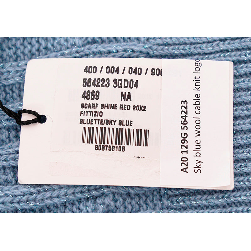 NEW $495 GUCCI Sky Blue Metallic Wool Cashmere Blend CABLE KNIT 87" Long SCARF