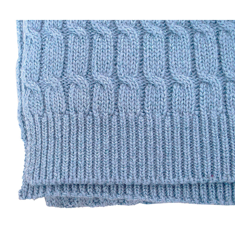 NEW $495 GUCCI Sky Blue Metallic Wool Cashmere Blend CABLE KNIT 87" Long SCARF