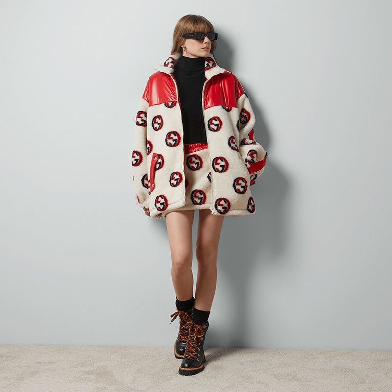 sz XS NEW $1,350 GUCCI Ivory Red GG Wool-Blend Fleece Jacquard SPORTY Mini SKIRT