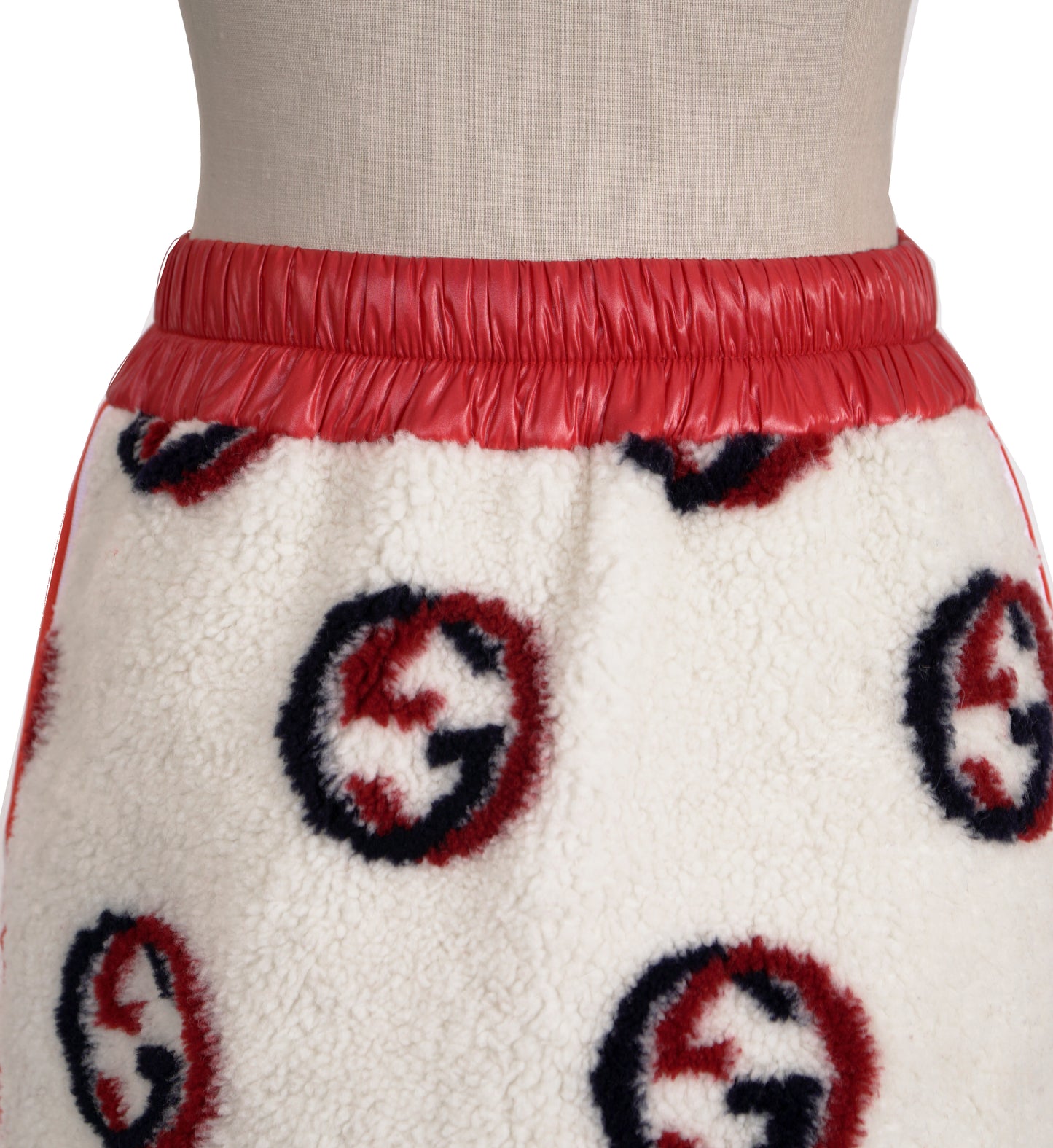sz XS NEW $1,350 GUCCI Ivory Red GG Wool-Blend Fleece Jacquard SPORTY Mini SKIRT