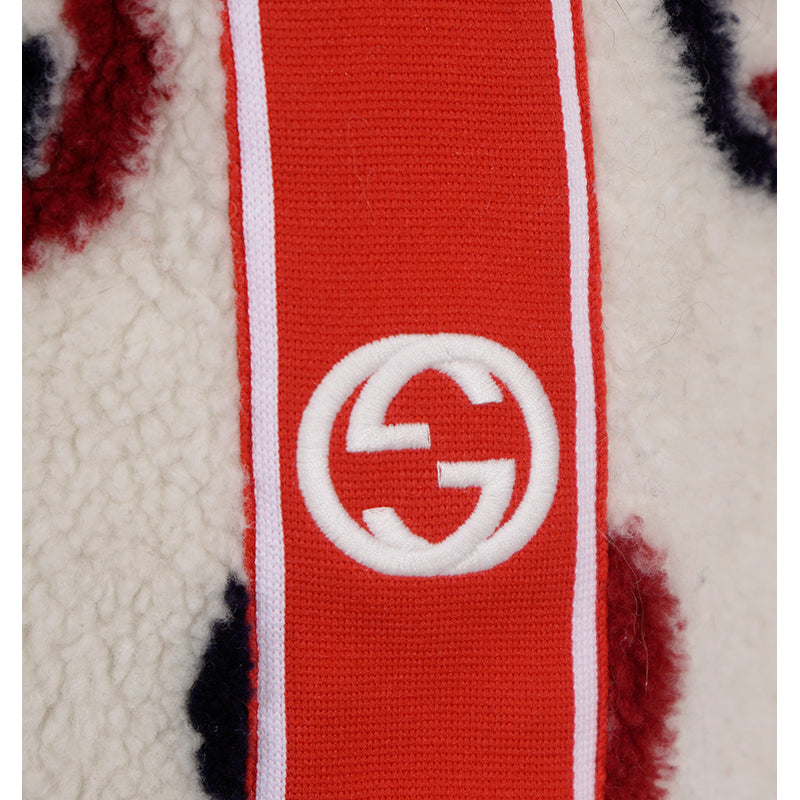 sz XS NEW $1,350 GUCCI Ivory Red GG Wool-Blend Fleece Jacquard SPORTY Mini SKIRT