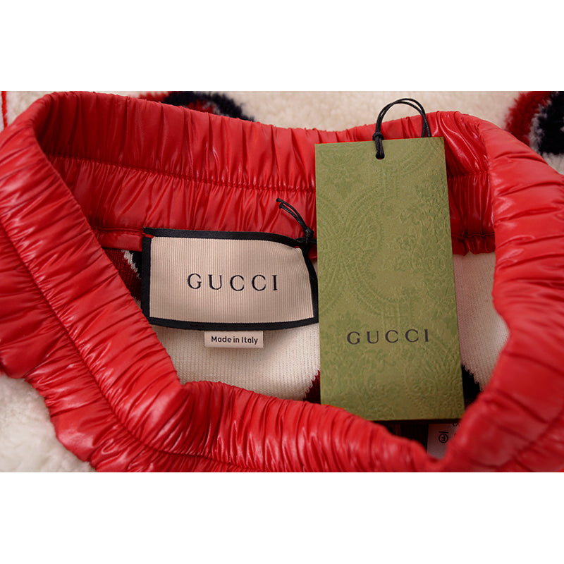 sz XS NEW $1,350 GUCCI Ivory Red GG Wool-Blend Fleece Jacquard SPORTY Mini SKIRT