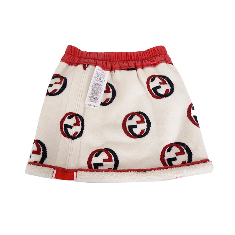 sz XS NEW $1,350 GUCCI Ivory Red GG Wool-Blend Fleece Jacquard SPORTY Mini SKIRT