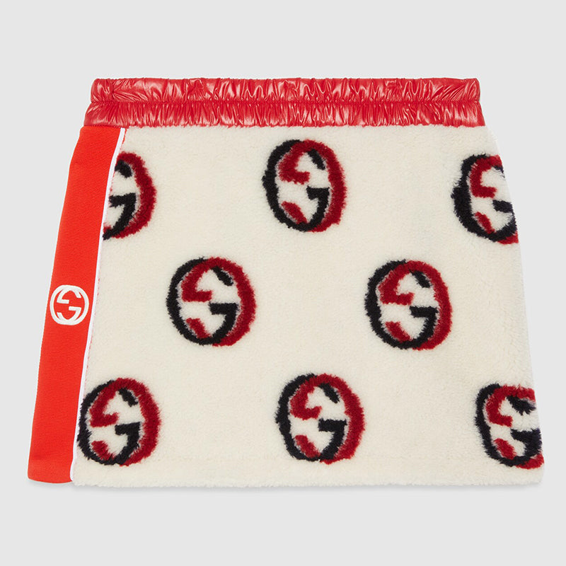 sz XS NEW $1,350 GUCCI Ivory Red GG Wool-Blend Fleece Jacquard SPORTY Mini SKIRT