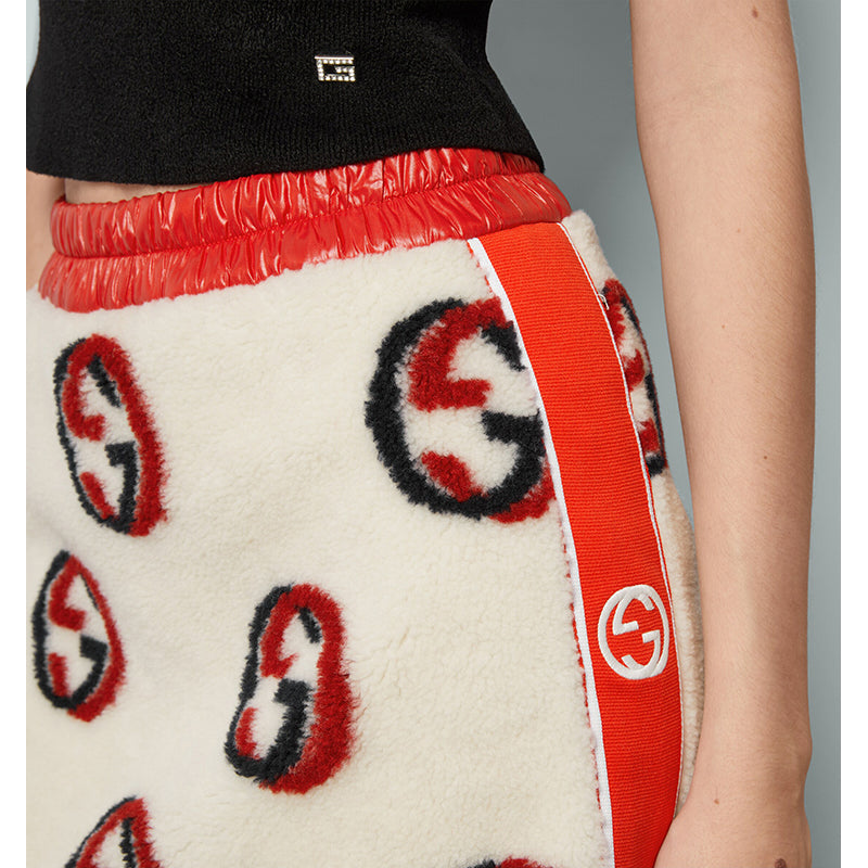 sz XS NEW $1,350 GUCCI Ivory Red GG Wool-Blend Fleece Jacquard SPORTY Mini SKIRT