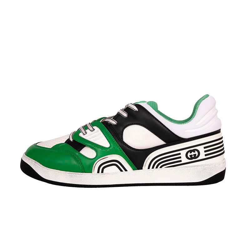 12 NEW $950 GUCCI Mens White Green GG Demetra Basket Distressed Low-Top SNEAKERS