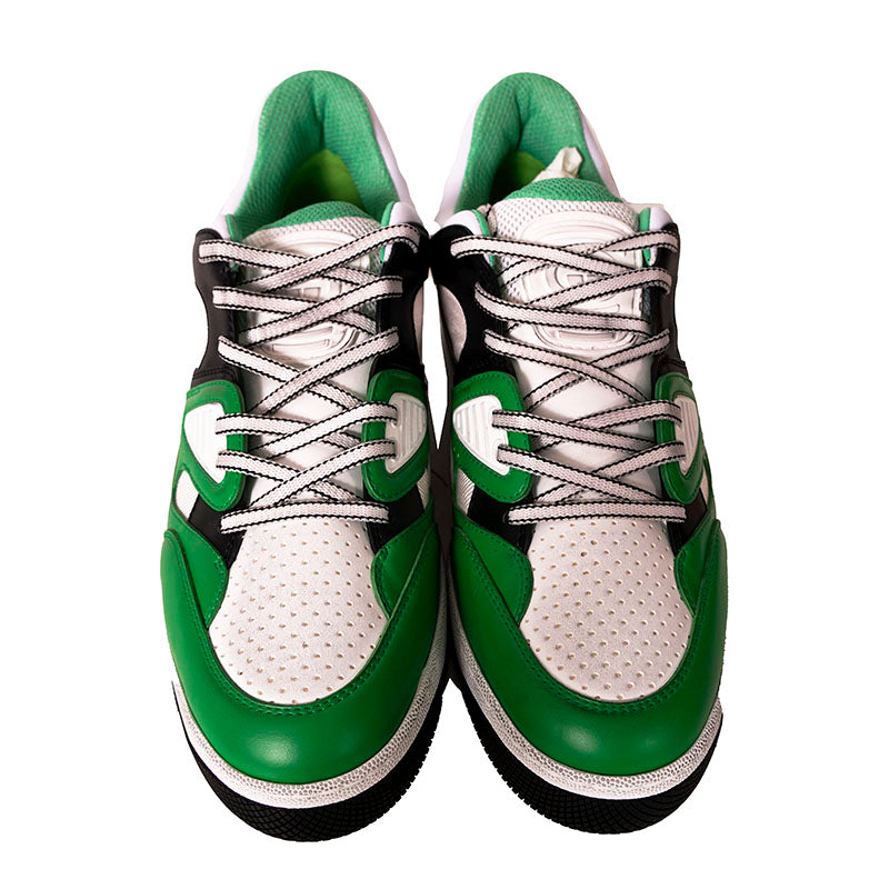12 NEW $950 GUCCI Mens White Green GG Demetra Basket Distressed Low-Top SNEAKERS