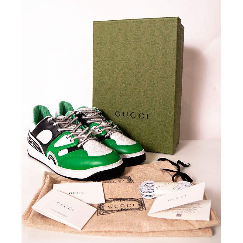 12 NEW $950 GUCCI Mens White Green GG Demetra Basket Distressed Low-Top SNEAKERS