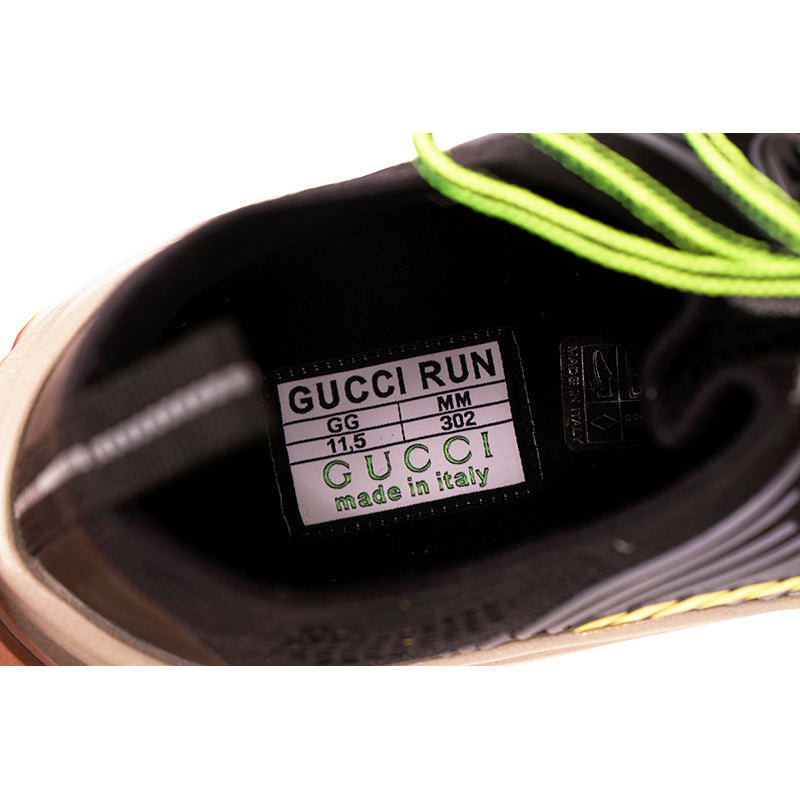 11.5G US 12 NEW $950 GUCCI Black Gray Tech Fabric YELLOW LOGO GG Run SNEAKERS