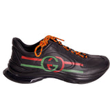 11G 11.5 NEW $1090 GUCCI Men's Black Leather RUN GREEN RED GG Logo SNEAKERS NIB