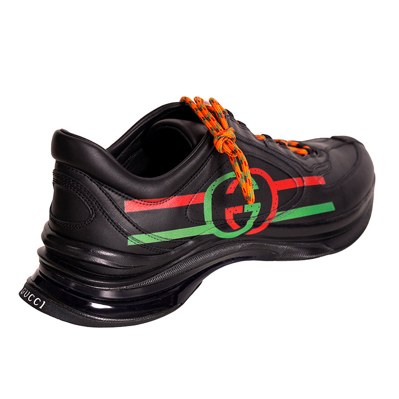 11G 11.5 NEW $1090 GUCCI Men's Black Leather RUN GREEN RED GG Logo SNEAKERS NIB