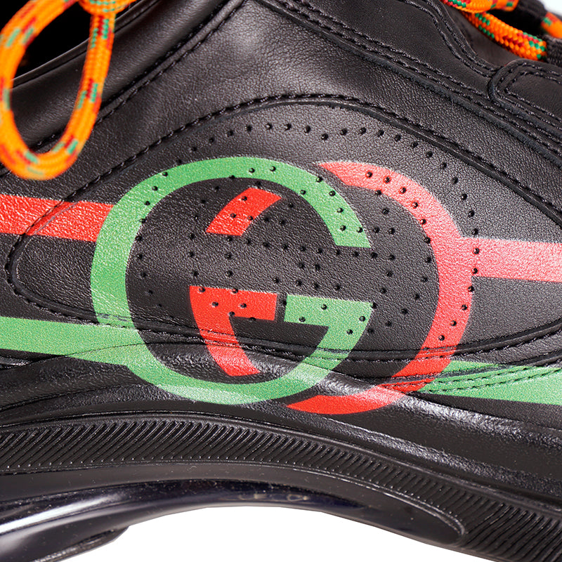 11G 11.5 NEW $1090 GUCCI Men's Black Leather RUN GREEN RED GG Logo SNEAKERS NIB