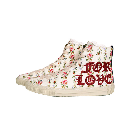 37  NEW $795 GUCCI Ivory FLORAL Rose BLIND FOR LOVE Logo Cat HIGH-TOP SNEAKERS