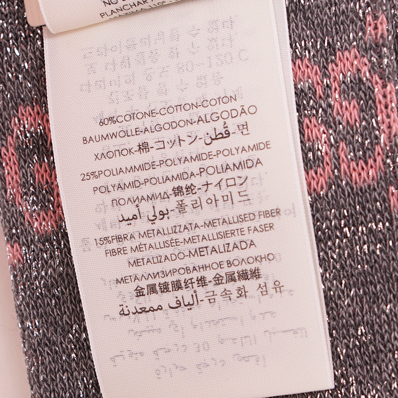 sz M NEW $290 GUCCI Woman's Gray w/ PINK GG Logo Lame' Cotton Calf SOCKS & DUSTBAG