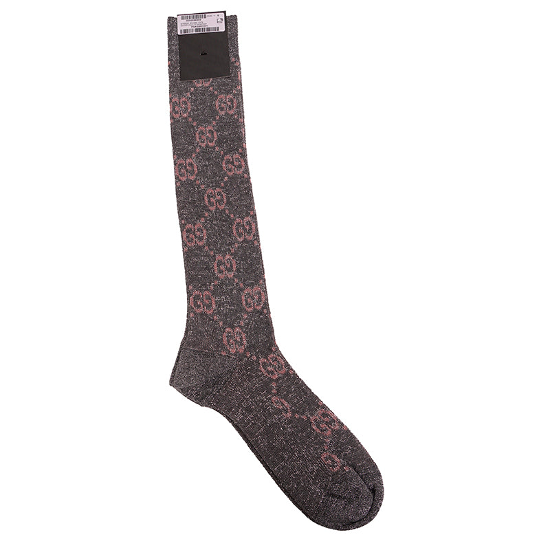 S NEW $290 GUCCI Woman's Gray w/ PINK GG Logo Lame' Cotton