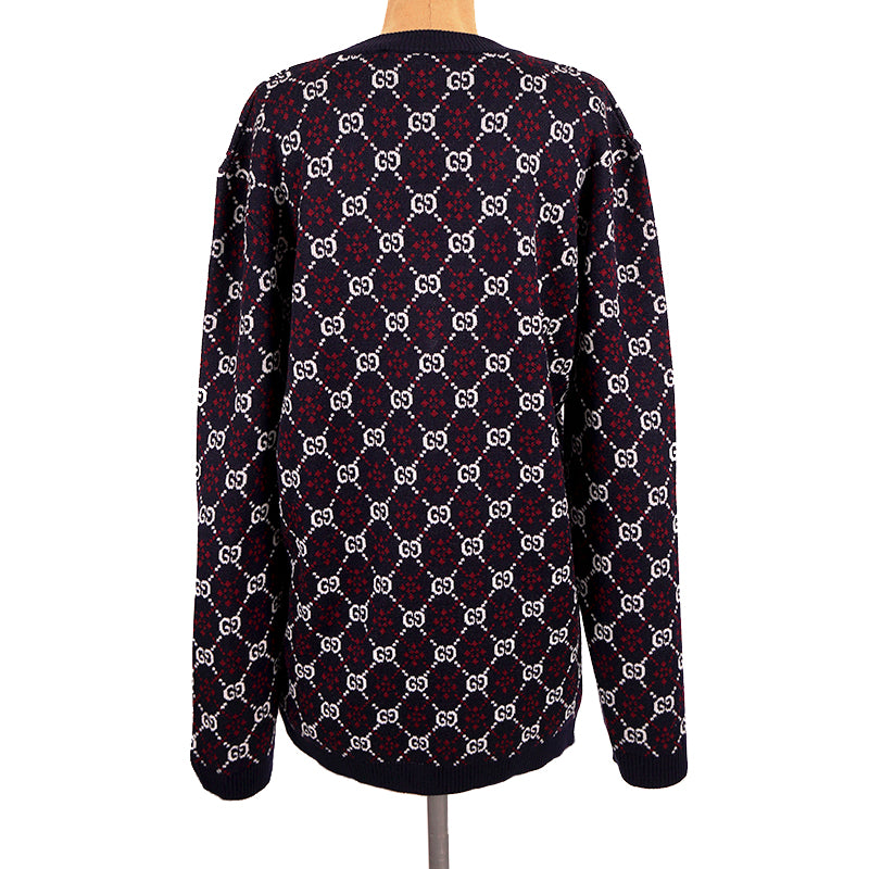 sz S NEW $1100 GUCCI Men's Blue RED WHITE GG LOGO V Neck Pull-Over KNIT SWEATER