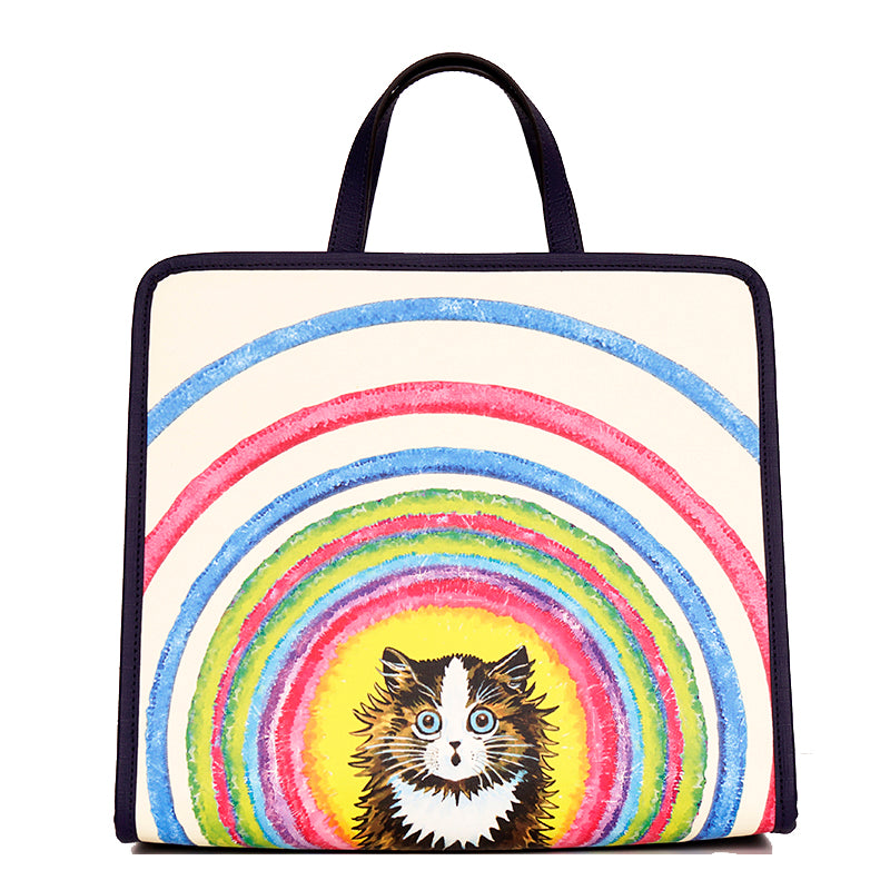 NEW GUCCI JUNIOR Coated Canvas LOUIS WAIN CAT KITTEN RAINBOW Open Tote BAG NWT