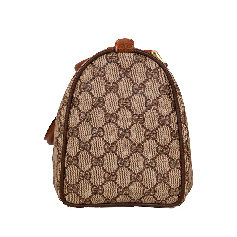 1980 VINTAGE GUCCI Coated Canvas Supreme GG LOGO & Leather Web Sherry BOSTON BAG